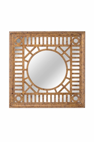 384493 Bradshaw Orrell 36in. Wood Fret Mirror - Gold with Old World Gold/Plain Finish