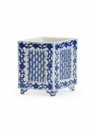 384529 Chelsea House Ceramic Blue/White Glaze/Hand Painted Pierced Blue & White Vase Lg