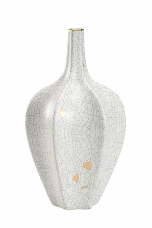 384536 Chelsea House Ceramic Cream/Metallic Gold Decal Hines Vase