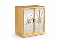 384553 Chelsea House 35in. Wood/Mirror/Rock Crystal Starburst Cabinet with Antique Gold Leaf/Clear/Natural Finish