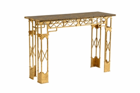 384564 Chelsea House Metal/Fossil Stone Antique Gold Leaf/Natural Langer Console