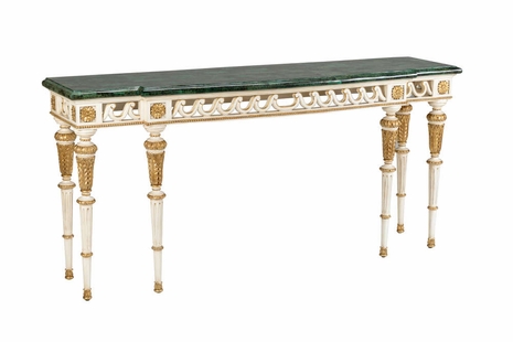384593 Chelsea House Wood/Marble Veneer Antique Cream/Gold/Natural/Green Italian Scroll Console