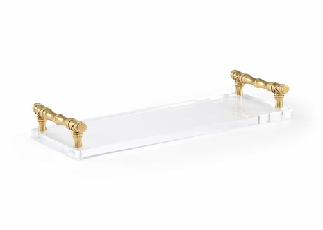 384601 Chelsea House Acrylic/Brass Clear/Antique Bamboo Handle Tray