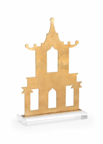 384674 Chelsea House Jamie Merida Metal/Crystal Antique Gold Leaf/Clear Pagoda 2 - Gold