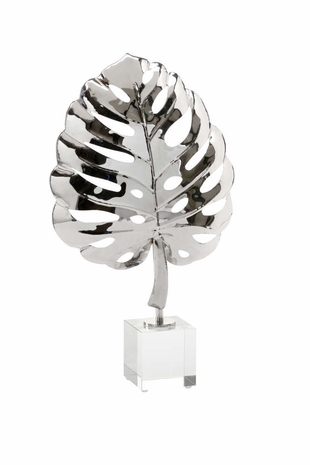 384685 Chelsea House Metal/Crystal Polished Nickel/Clear Palm Leaf Sculpture - Silver