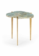 384956 Chelsea House 20in. Wrought Iron/Malachite Veneer/Wood Philippine Malachite Table with Antique Gold/Natural Green Finish