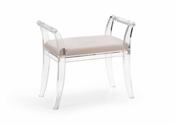 384973 Chelsea House 24in. Muslin Neoclassic Acrylic Bench with Clear/Taupe Finish
