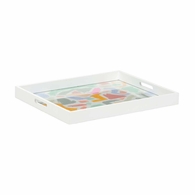 385164 Chelsea House 2.5in. Wood/Glass Coloring Tray with White/Hand Painted/Clear Finish
