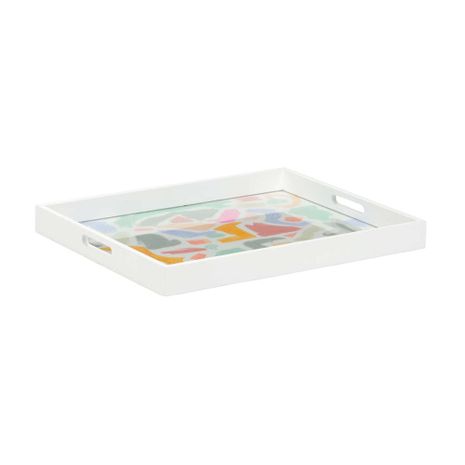 385164 Chelsea House 2.5in. Wood/Glass Coloring Tray with White/Hand Painted/Clear Finish