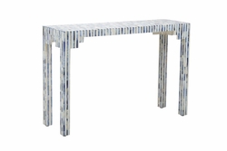 385295 Chelsea House 32.5in. Bone Inlay On Wood Bone Inlay Console - Blue with Cream Finish