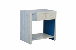 385296 Chelsea House 28.5in. Bone in Lay On Wood Bedside Table - Blue with Cream Finish