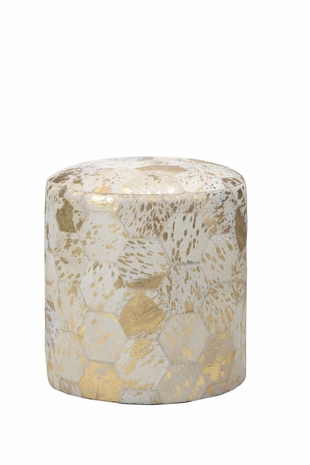 385301 Chelsea House 20.5in. Hair On Hide Lux Pouf with Gold/White Finish