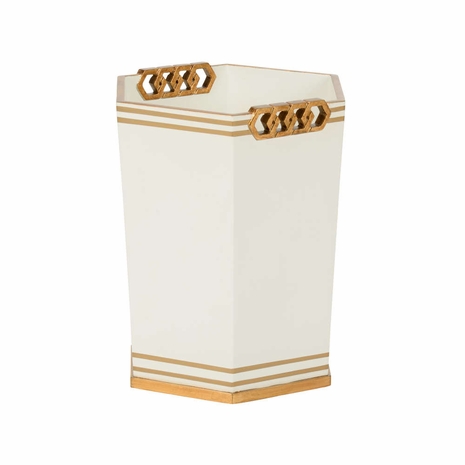 385367 Shayla Copas Oliver Wastebasket - White/Gold