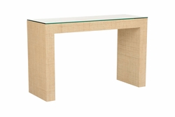385437 Chelsea House 32in. Glass Jamila Console Table with Raffia On Wood Finish
