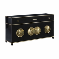 385513 Kristi Nelson 32.5in. Wood/Iron Palm Beach Buffet Cabinet with Gloss Black/Metallic Gold/Gold Leaf Finish