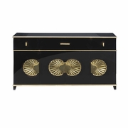 385513 Kristi Nelson 32.5in. Wood/Iron Palm Beach Buffet Cabinet with Gloss Black/Metallic Gold/Gold Leaf Finish