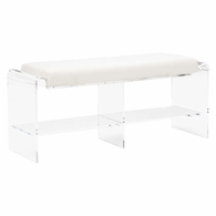 385676 Chelsea House 21.5in. Fabric Renee Acrylic Long Bench with Clear/Cream Finish