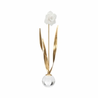385956 Mark Ross 18.5in. Metal/Porcelain/Crystal Daffodil with Antique Gold Leaf/Matte White/Clear Finish