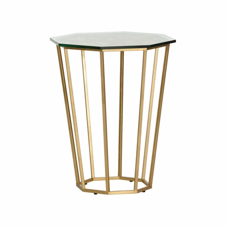 385969 Lisa Kahn 26in. Metal/Glass Ursa Side Table with Gold Leaf/Clear Finish