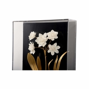 385973 Bill Cain 20in. Acrylic/Metal Porcelain Flower Black - D with Clear/Matte White/Antique Gold Leaf Finish