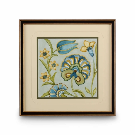 386111 Chelsea House Plate Lithograph Brown And Gold Frame-Double Mat-V Groove Decorative Golden Bloom II