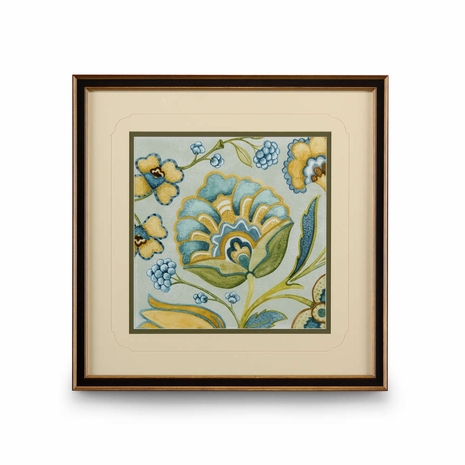 386112 Chelsea House Plate Lithograph Brown And Gold Frame-Double Mat-V Groove Decorative Golden Bloom III