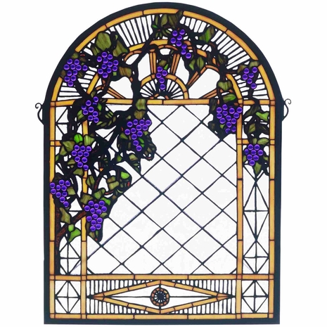 38656 Meyda Tiffany 16"W X 22"H Grape Diamond Trellis Stained Glass Window
