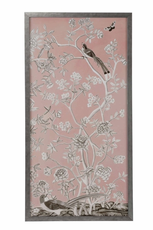 387122 Chelsea House 50in. Giclee Print Blush Chinoiserie I with Silver Finish