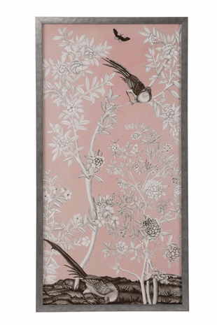 387123 Chelsea House 50in. Giclee Print Blush Chinoiserie II with Silver Finish