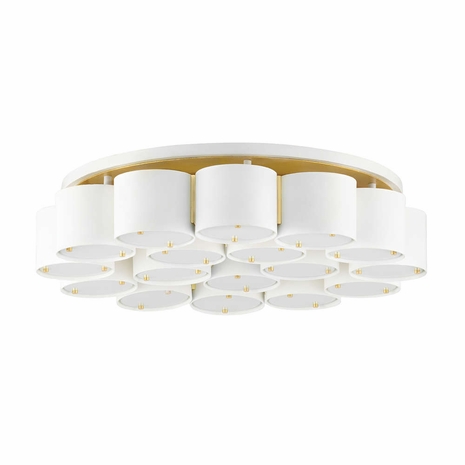393-26-SWH/VB Corbett Steel 17 Light Opal Flush Mount with Soft White/Vintage Brass Finish