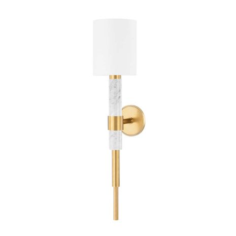 396-01-VB/WM Corbett Steel Solstice Wall Sconce with Vintage Brass & White Marble Finish