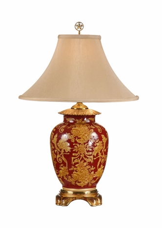 3975 Wildwood Lamps Roses on Red Lamp with Hand Painted Kutani Crackleware Signature Collection Masaru Kashima