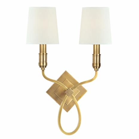 422 Hudson Valley Westbury 2 Light Wall Sconce W/White Shade