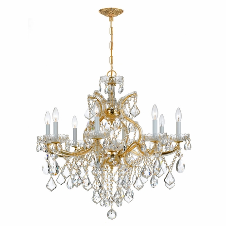4409-GD-CL-S Crystorama Maria Theresa 9 Light Swarovski Strass Crystal Gold Chandelier