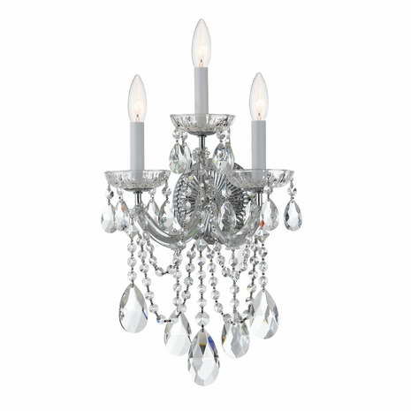 4423-CH-CL-MWP Crystorama Maria Theresa 3 Light Hand Cut Crystal Polished Chrome Sconce