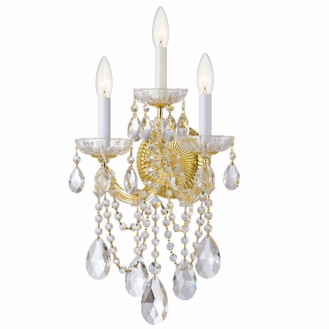 4423-GD-CL-SAQ Crystorama Maria Theresa 3 Light Spectra Crystal Gold Sconce