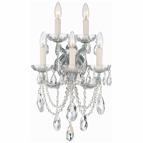 4425-CH-CL-SAQ Crystorama Maria Theresa 5 Light Spectra Crystal Polished Chrome Sconce