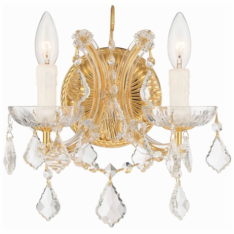 4472-GD-CL-MWP Crystorama Maria Theresa 2 Light Hand Cut Crystal Gold Sconce