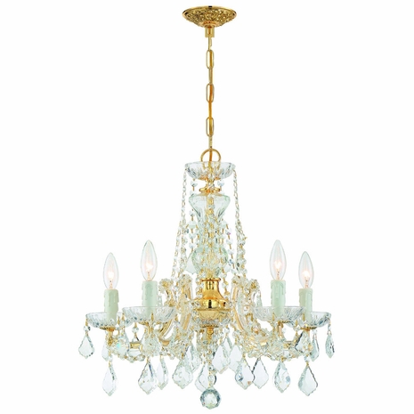 4476-GD-CL-S Crystorama Maria Theresa 5 Light Swarovski Strass Crystal Gold Chandelier