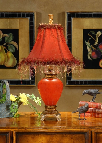 46044 Wildwood Lamps Warm Red Center Lamp in Hand Colored Porcelain