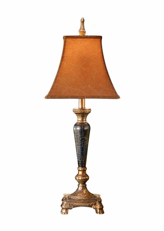46237 Wildwood Lamps Column Of Leather Lamp with Hand Painted Faux Bronze