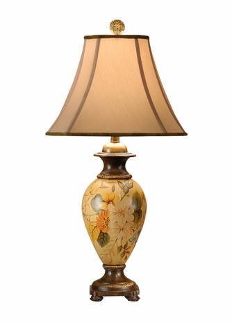46411 Wildwood Lamps Leaves and Old Bronze Lamp with Hand Painted Porcelain Faux Bronze Castings