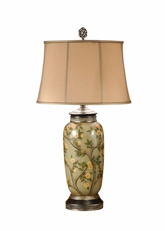 46435 Wildwood Lamps Tree Of Flowers Lamp with Hand Painted Porcelain with Worn Brass