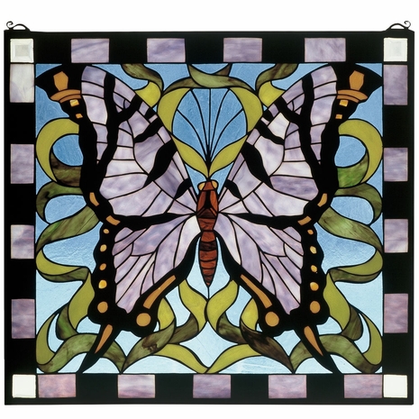 46464 Meyda Tiffany 25"W X 23"H Butterfly Stained Glass Window