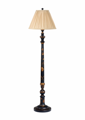 46548 Wildwood Lamps Gold on Black Floor Lamp with Hand Painted Wood and Faux Wood