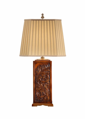 46614 Wildwood Lamps Flourish Carving Lamp with Hand Carved Wood with Antiqued Brass