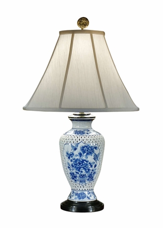 46680 Wildwood Lamps Pierced Vase Lamp with Hand Painted Blue White on Porcelain