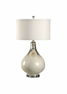 46917 Wildwood 31in. Art Glass Milky Bottle Lamp with Silkette Shade and Gray/Polished Nickel Finish