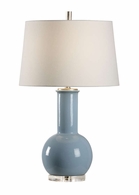 47000 Wildwood 29in. Ceramic Dharma Lamp - Sky with Linen Shade and Sky Blue Glaze/Clear Finish