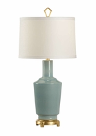 47020 Wildwood 32in. Ceramic Emma Lamp - Sea Mist with Linen Shade and Sea Mist Glaze/Antique Gold Leaf Finish